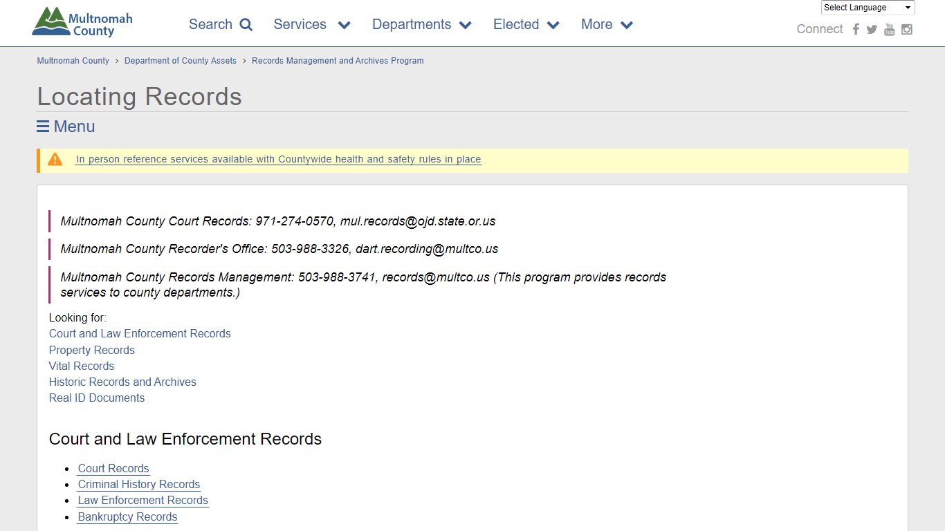 Locating Records - Multnomah County